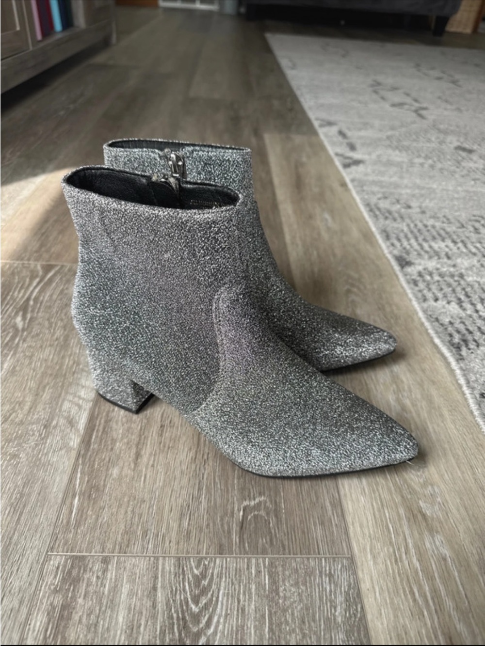 Lulu's Silver Glitter Pointed Ankle Boots